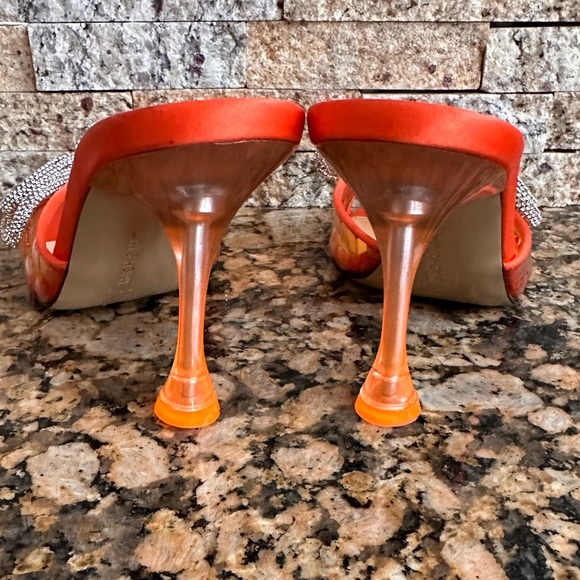 Mach & Mach Hearts Crystal Double Bow Square Toe Slide Sandal in Orange - Picture 5 of 9